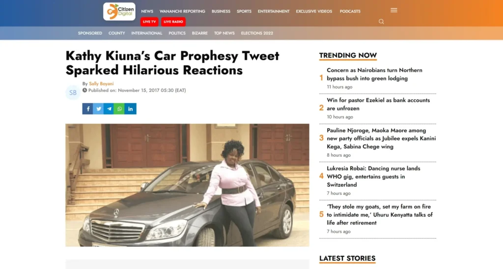 Kathy Kiuna's Car Prophecy Ridiculed by a prophetic witchdoctor